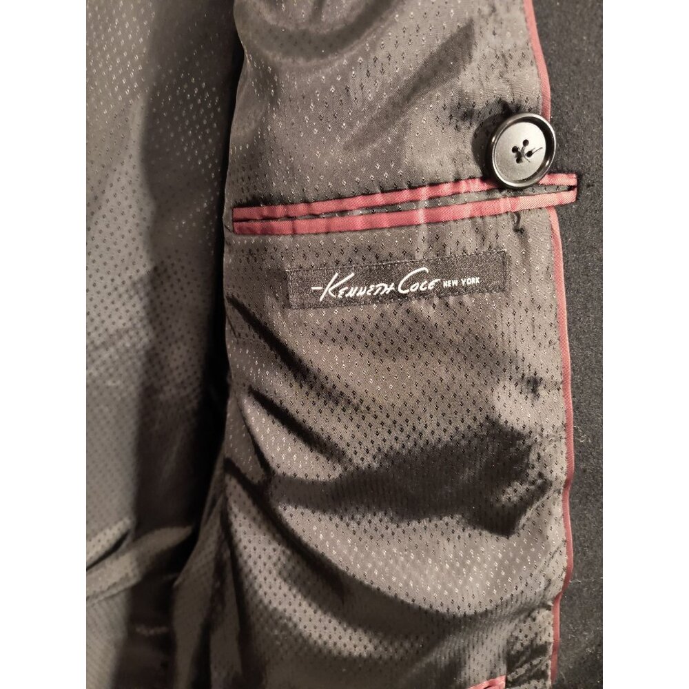 Kenneth Cole Black Wool Mens Peacoat With Double-Breasted Buttons & Pockets 38R - Picture 3 of 7